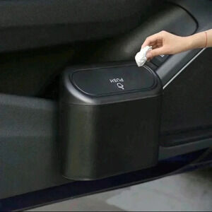 Push flip top trash can black car accessory pail vehicle home decor organizer